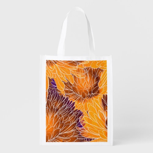 Japanese Chrysanthemum Watercolor Seamless Patter Grocery Bag