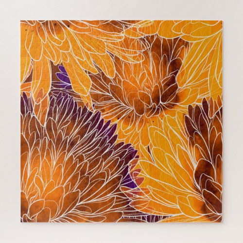 Japanese Chrysanthemum Watercolor Seamless Patter Jigsaw Puzzle
