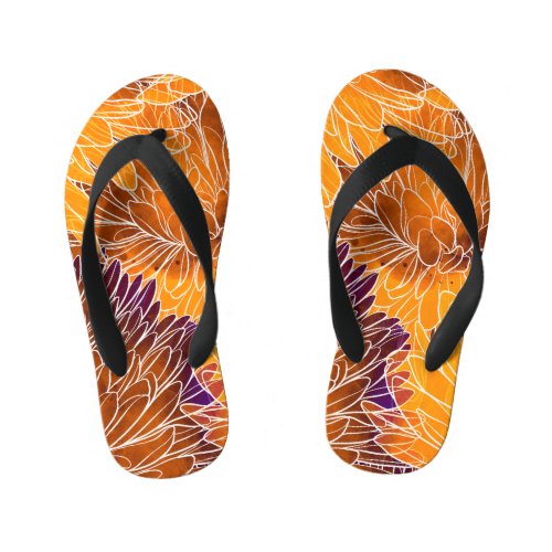 Japanese Chrysanthemum Watercolor Seamless Patter Kids Flip Flops