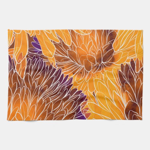 Japanese Chrysanthemum Watercolor Seamless Patter Kitchen Towel