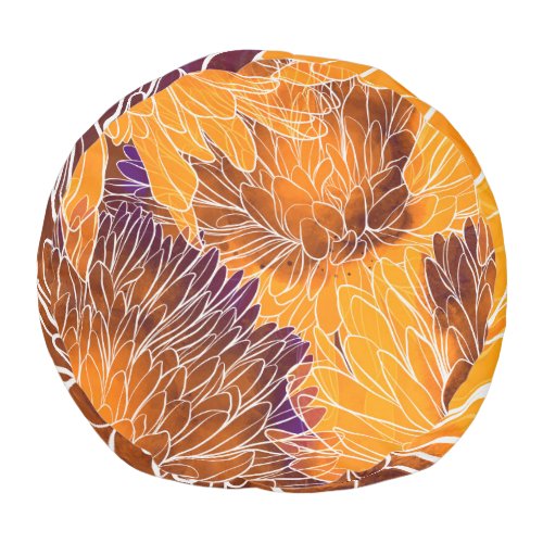 Japanese Chrysanthemum Watercolor Seamless Patter Pouf