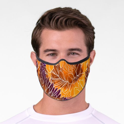 Japanese Chrysanthemum Watercolor Seamless Patter Premium Face Mask