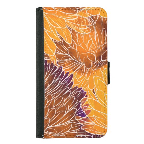 Japanese Chrysanthemum Watercolor Seamless Patter Samsung Galaxy S5 Wallet Case