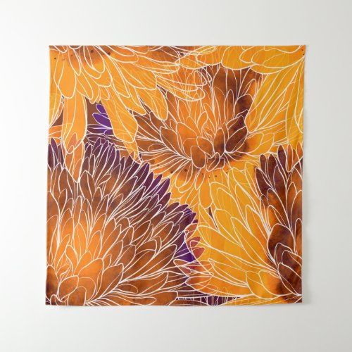 Japanese Chrysanthemum Watercolor Seamless Patter Tapestry