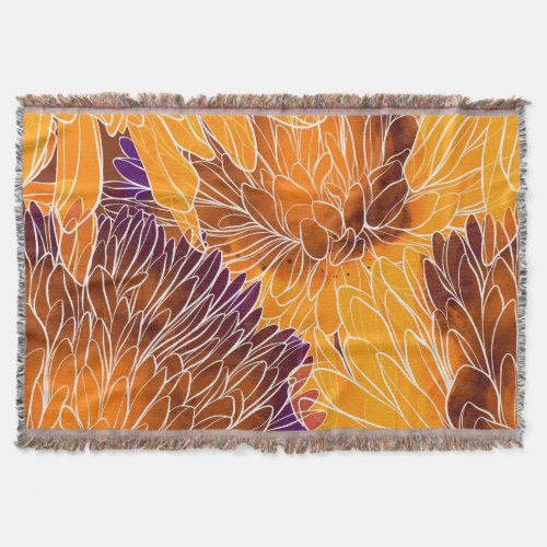 Japanese Chrysanthemum Watercolor Seamless Patter Throw Blanket