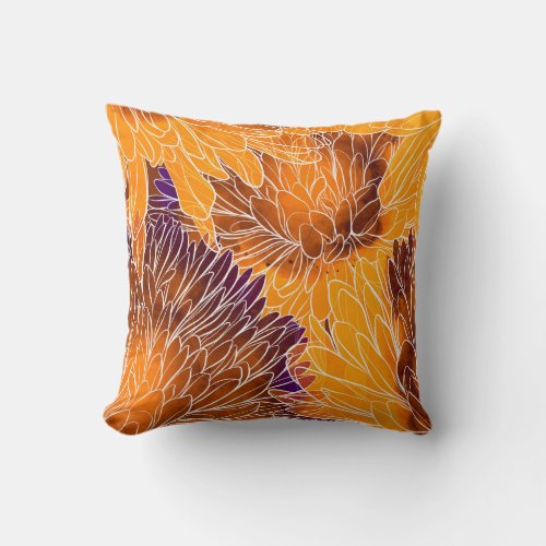 Japanese Chrysanthemum Watercolor Seamless Patter Throw Pillow