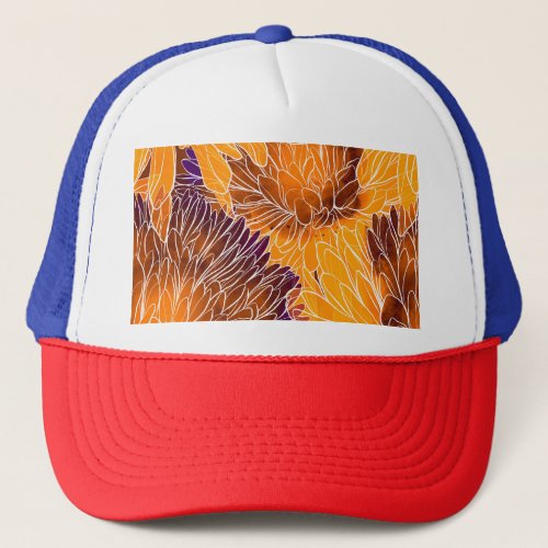 Japanese Chrysanthemum Watercolor Seamless Patter Trucker Hat