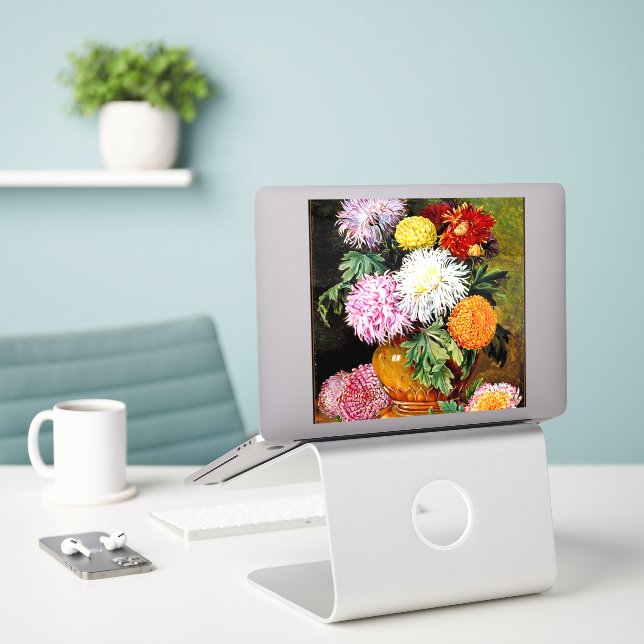 Japanese Chrysanthemums, famous painting, Sticker (Laptop On Desk)