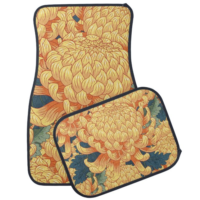Japanese chrysanthemums: yellow floral pattern. car floor mat (Set)