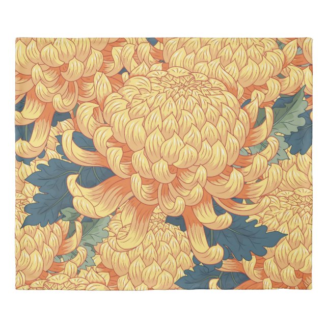Japanese chrysanthemums: yellow floral pattern. duvet cover (Front)