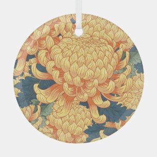 Japanese chrysanthemums: yellow floral pattern. glass ornament