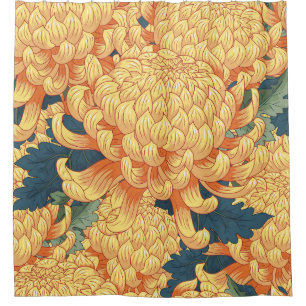 Japanese chrysanthemums: yellow floral pattern. shower curtain