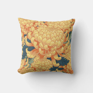 Japanese chrysanthemums: yellow floral pattern. throw pillow