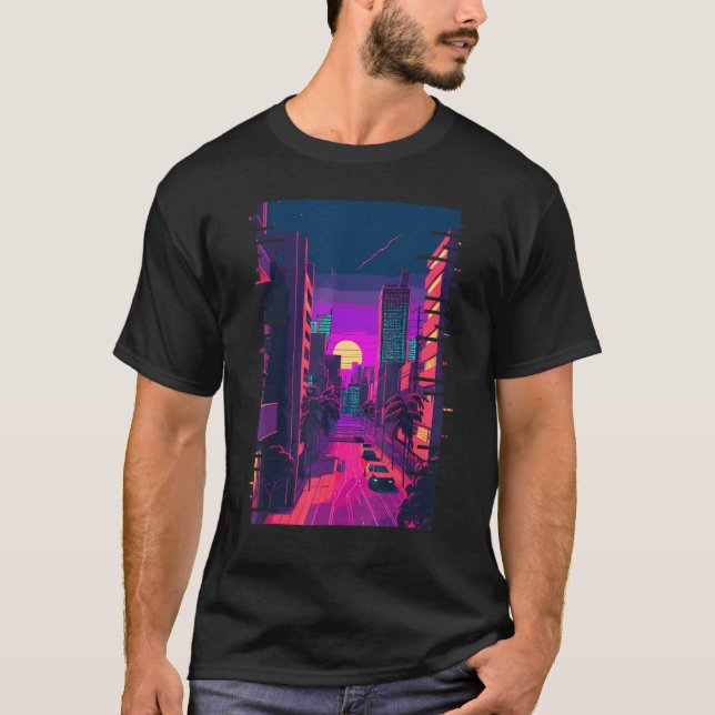 Japanese City Indie Aesthetic Glitch 80s 90s Vapor T-Shirt (Front)