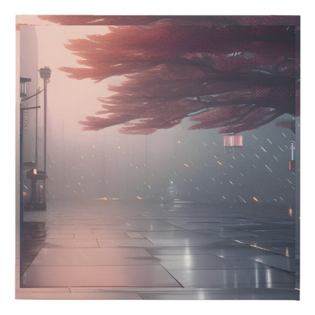 Japanese city painting faux canvas print (Front)