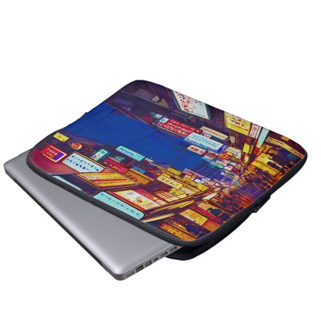 Japanese City Street At Night  Laptop Sleeve (Front Bottom)
