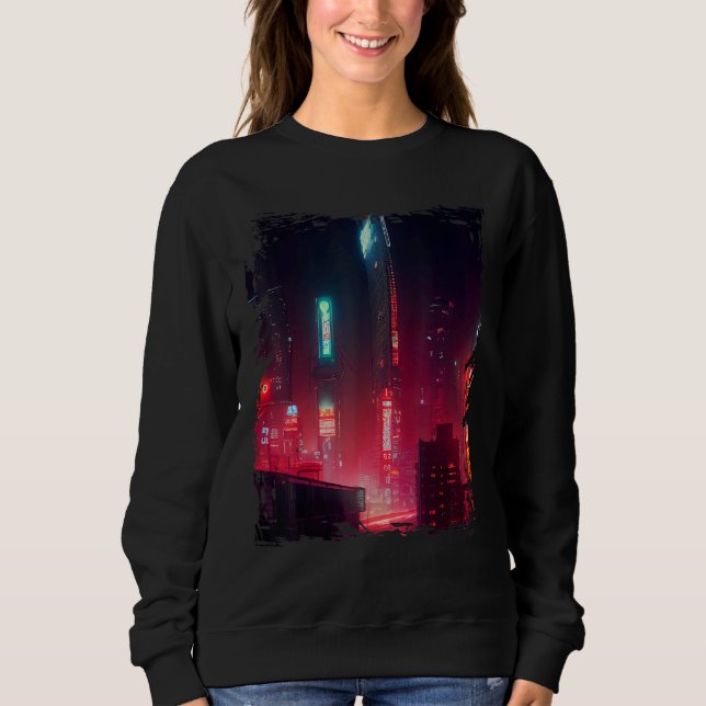 Japanese City Vaporwave Tokyo Night Cityscape Sweatshirt (Front)