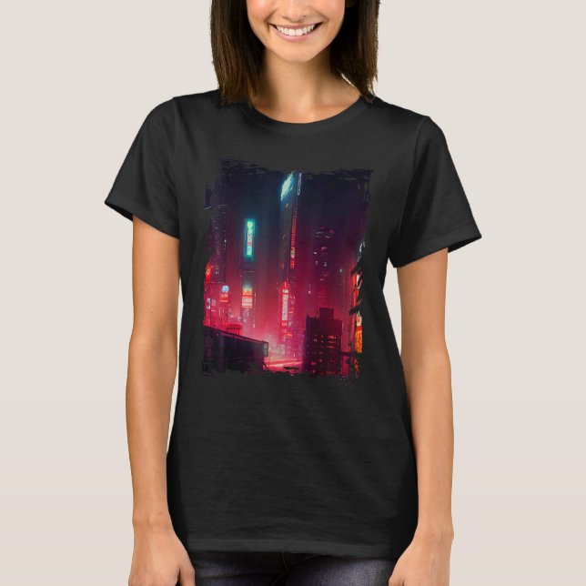 Japanese City Vaporwave Tokyo Night Cityscape T-Shirt (Front)