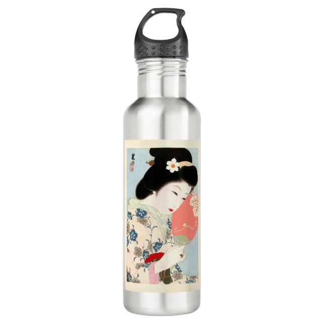 Japanese Classic Geisha Lady Art Stainless Steel Water Bottle (Front)