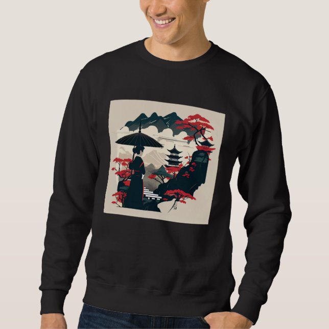 Japanese classic lady with umbrella looking at cas sweatshirt (Front)