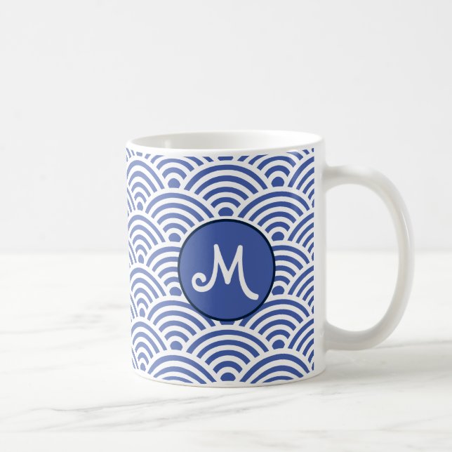 Japanese Classic Wave Pattern with Monogram Coffee Mug (Right)
