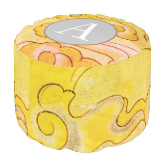 JAPANESE CLOUD PRINT WITH CUSTOM INITIAL YELLOW POUF