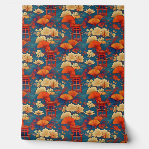 Japanese clouds and flowers wallpaper 