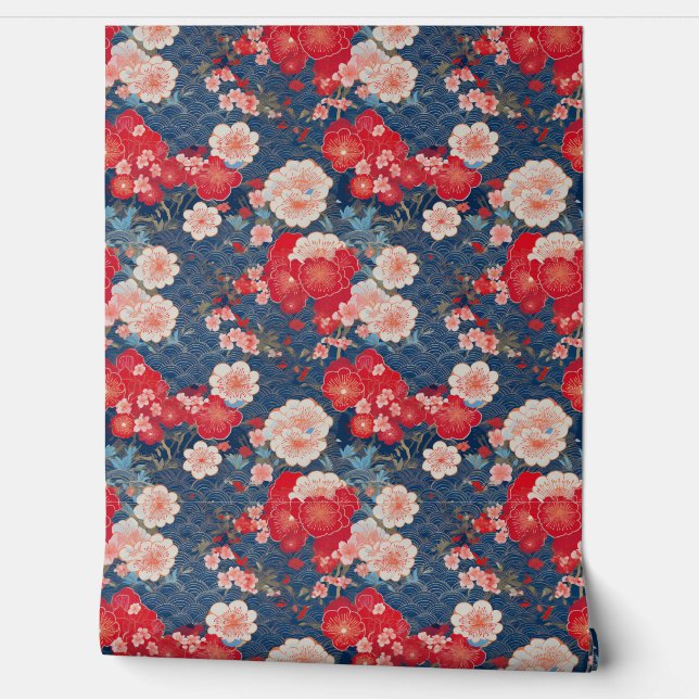 Japanese clouds and flowers wallpaper  (Unrolling)