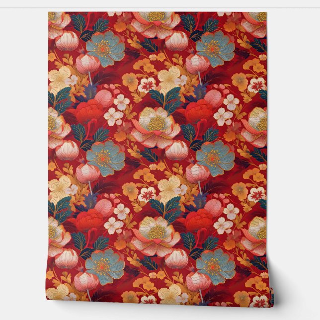 Japanese clouds and flowers wallpaper  (Unrolling)