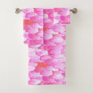 Japanese Clouds, Dawn, Orchid Pink and Coral Bath Towel Set