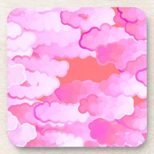 Japanese Clouds Dawn Orchid Pink and Coral   Beverage Coaster