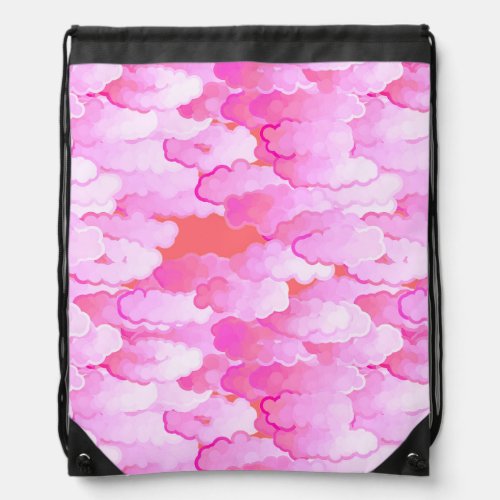 Japanese Clouds Dawn Orchid Pink and Coral Drawstring Bag