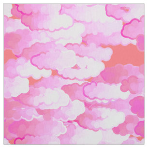 Japanese Clouds, Dawn, Orchid Pink and Coral Fabric
