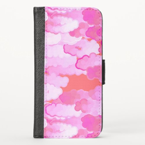 Japanese Clouds Dawn Orchid Pink and Coral iPhone X Wallet Case