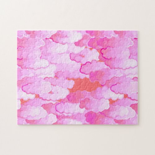 Japanese Clouds Dawn Orchid Pink and Coral   Jig Jigsaw Puzzle