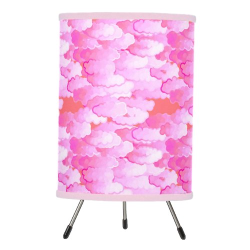 Japanese Clouds Dawn Orchid Pink and Coral Tripod Lamp