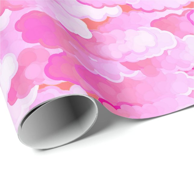 Japanese Clouds, Dawn, Orchid Pink and Coral Wrapping Paper (Roll Corner)