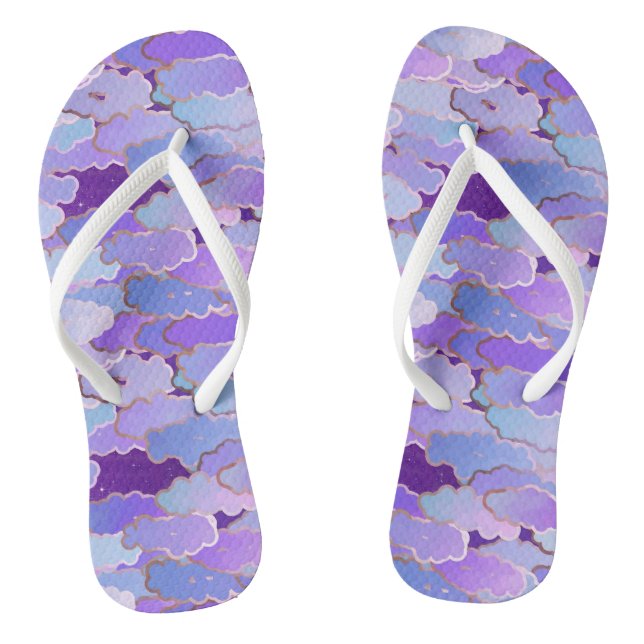 Japanese Clouds, Dawn, Twilight, Deep Purple Flip Flops (Footbed)