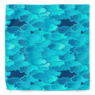 Japanese Clouds, Evening Sky, Turquoise and Indigo Bandana