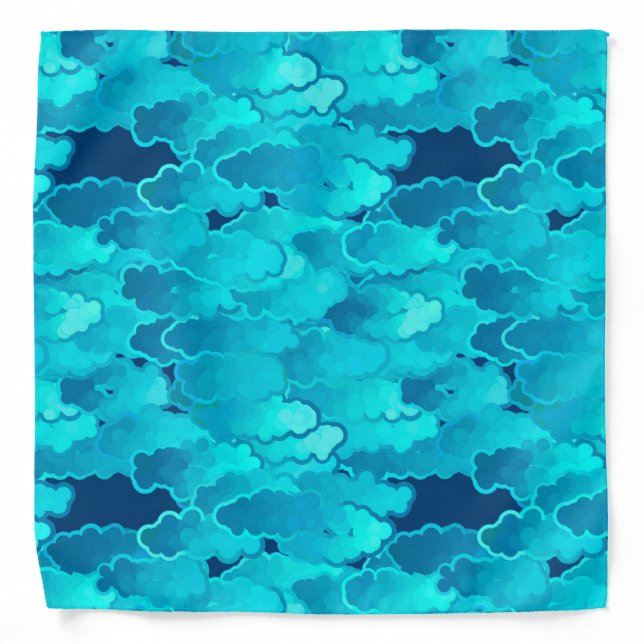 Japanese Clouds, Evening Sky, Turquoise and Indigo Bandana (Front)
