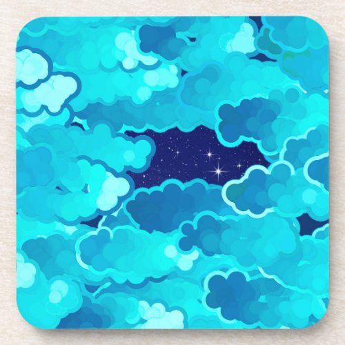 Japanese Clouds Evening Sky Turquoise and Indigo Beverage Coaster