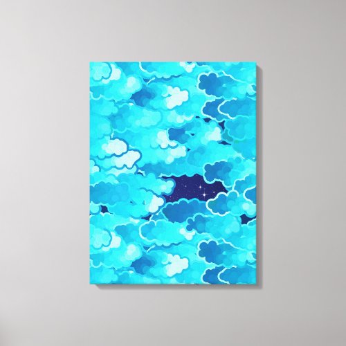Japanese Clouds Evening Sky Turquoise and Indigo Canvas Print