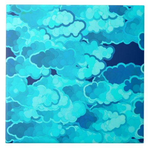 Japanese Clouds Evening Sky Turquoise and Indigo Ceramic Tile