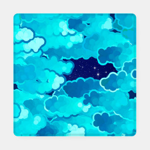 Japanese Clouds, Evening Sky, Turquoise and Indigo Coaster Set