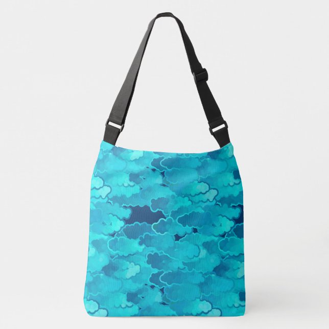 Japanese Clouds, Evening Sky, Turquoise and Indigo Crossbody Bag (Front)
