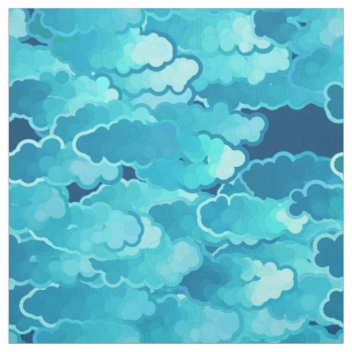 Japanese Clouds Evening Sky Turquoise and Indigo Fabric