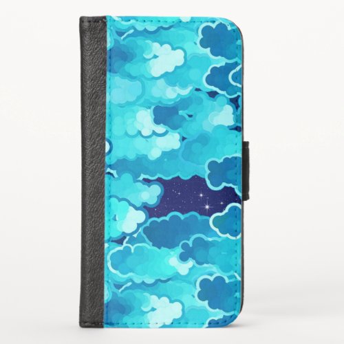 Japanese Clouds Evening Sky Turquoise and Indigo iPhone X Wallet Case