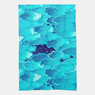 Japanese Clouds, Evening Sky, Turquoise and Indigo Kitchen Towel
