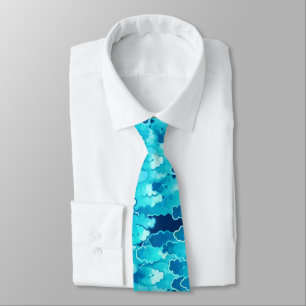 Japanese Clouds, Evening Sky, Turquoise and Indigo Neck Tie
