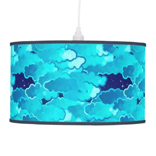 Japanese Clouds Evening Sky Turquoise and Indigo Pendant Lamp